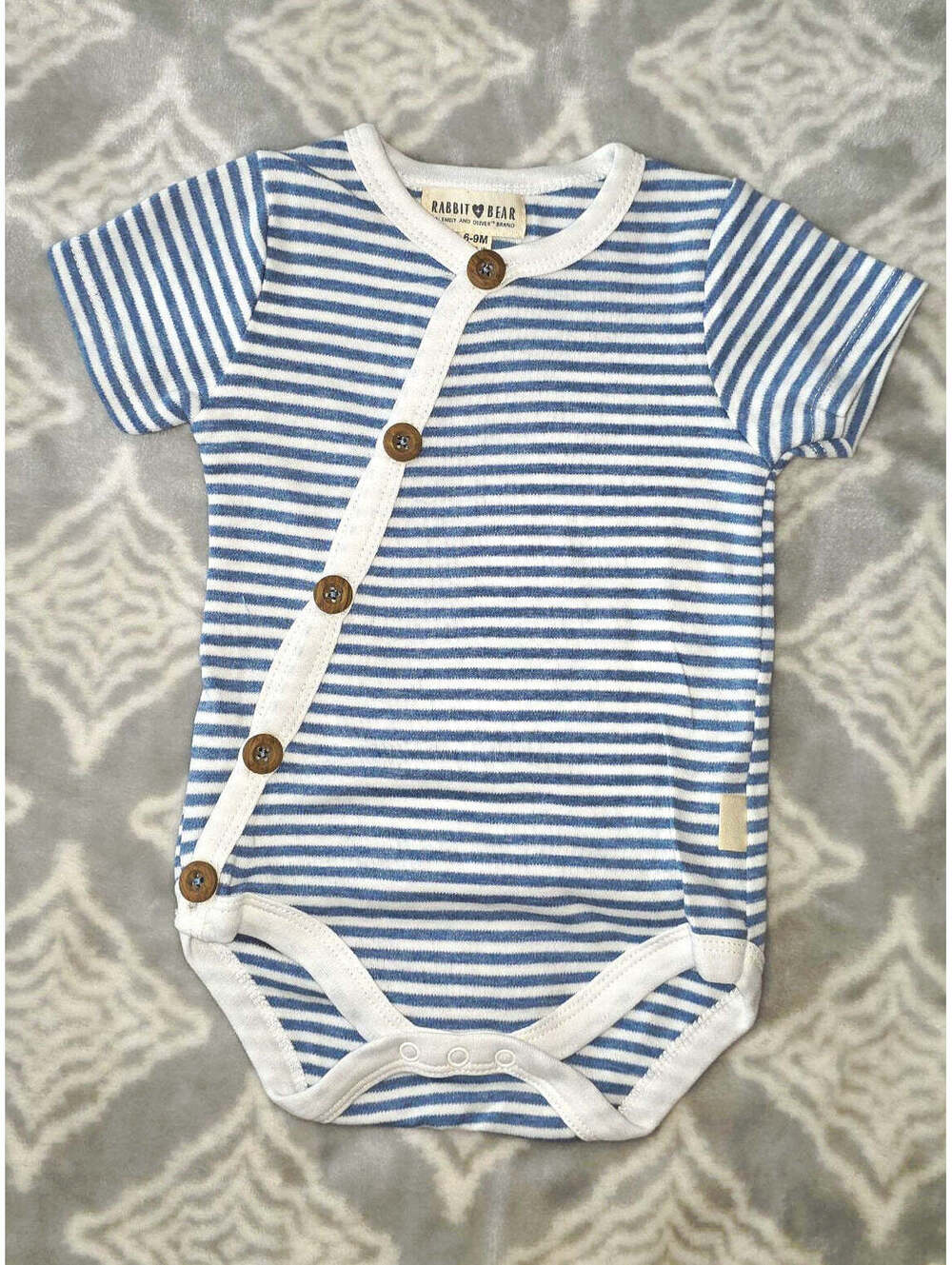 Rabbit + Bear Organic Cotton Striped Bodysuit Blue/White 6-9M from NORDSTROM